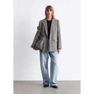 & Other Stories Wool Houndstooth Blazer Jacket 80% Wool Brown Check Size US 8